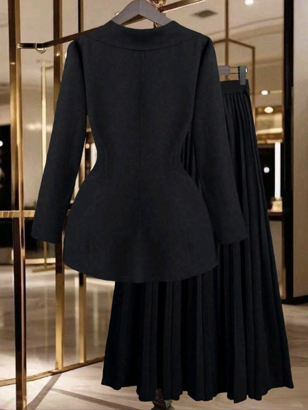 Women's Button Decor Blazer + Pleated Skirt Elegant Casual Commuter Versatile - Picture 2 of 7